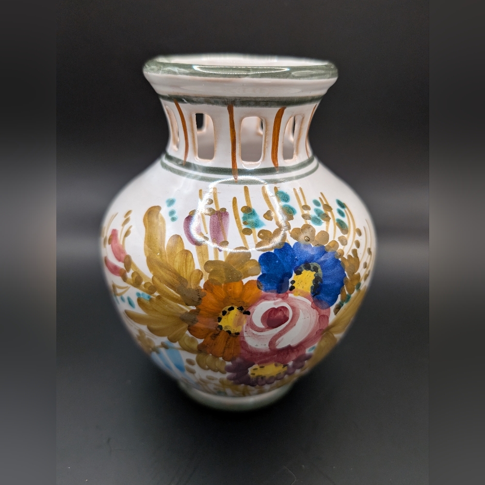 Floral Ceramic Vase with Cutout Design